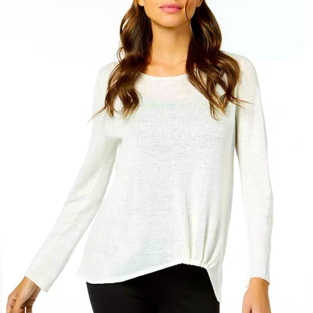 Eileen Fisher Organic Linen Twist Front, White Long Sleeve Top/Sweater Size M